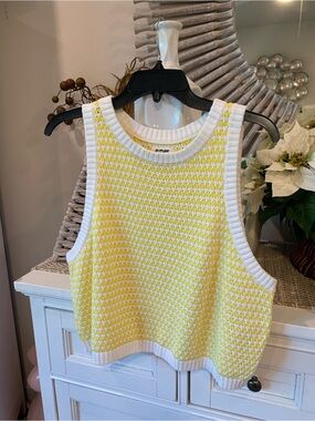 Lemon & White Knit Cropped Tank Top